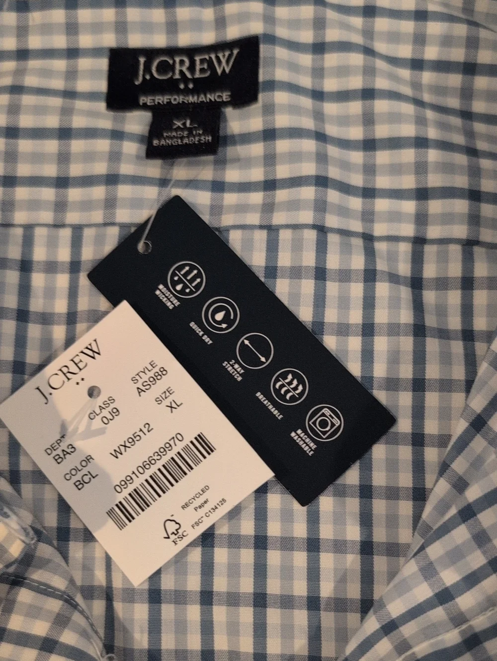 J. Crew Mens XL Slim Performance Long Sleeve Button Down Shirt Style #AS988 NWT
